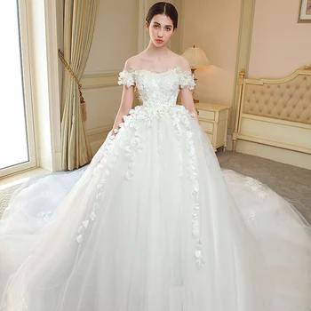 

Bridal WEDDING gown lace up O NECK wedding dresses LONG SLEEVE PLUS SIZE anniversary ceremony Muslim wedding DRESS with train