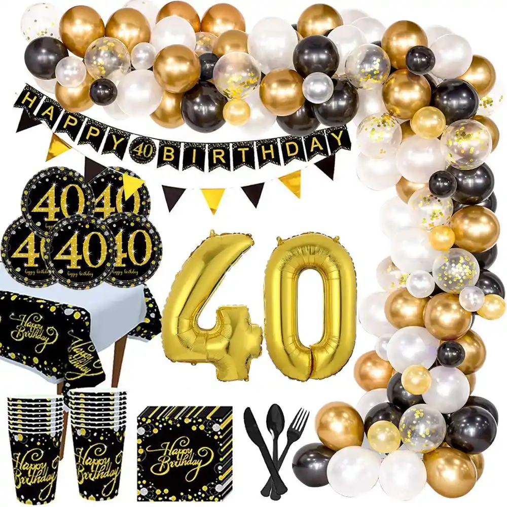 Black Gold Balloon Set Happy Birthday 40 Years Balloons 40 Years