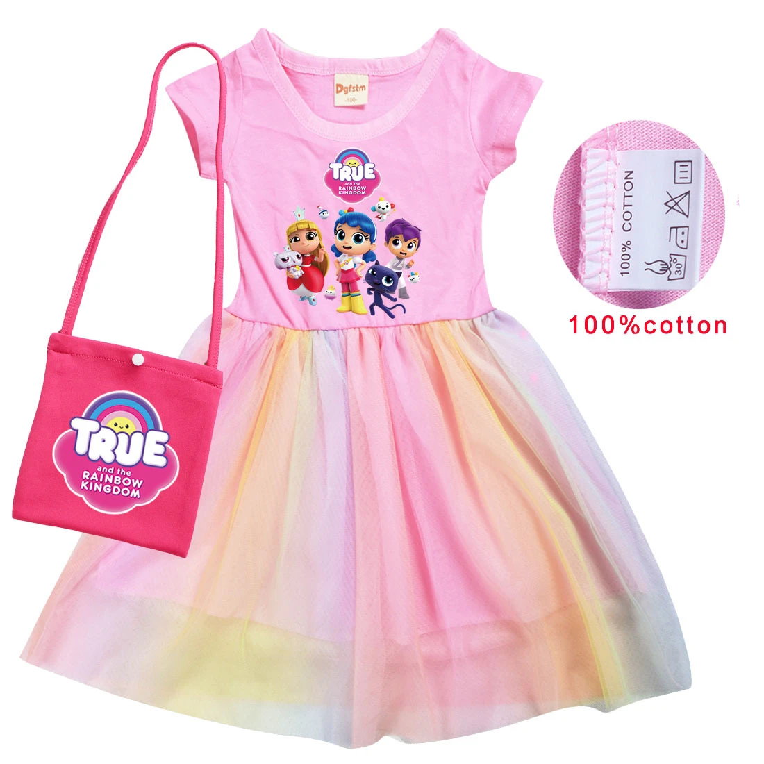 New Arrivals True and The Anime Rainbow Kingdom T Shirt Pleated Dress+bag Kids Summer Casual Clothes Baby Girls Princess Dresses cute baby dresses online