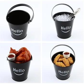 

Creative Mini Black Ice Bucket Fries Barrel Black Iron Ice Bucket French Fries Small Bucket Coffee Shop Bar party