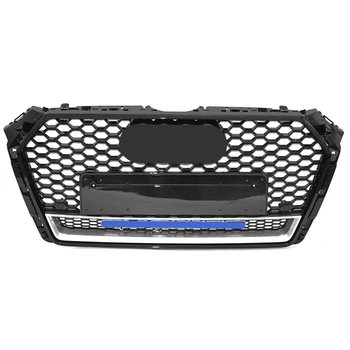

For RS4 Style Front Sport Hex Mesh Honeycomb Hood Grill Chrome Gloss Black for Audi A4/S4 B9 2017-2018 for quattr0 style