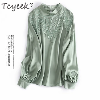 

Tcyeek Vintage 100% Real Silk Blouse Women Summer Spring Shirt 2020 Korean Elegant Long Sleeve Blusas Tops Women's Clothing 3481