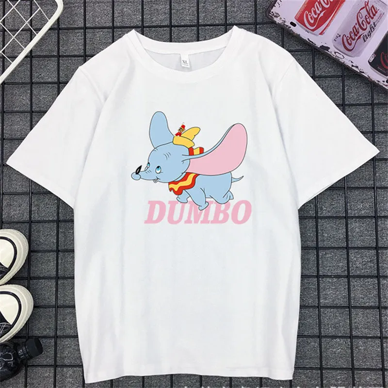 Милый слон с крыльями мультфильм Dumbo рубашка женщин животных o-образным вырезом короткий рукав печати топы футболки Повседневная одежда Повседневная футболка для женщин