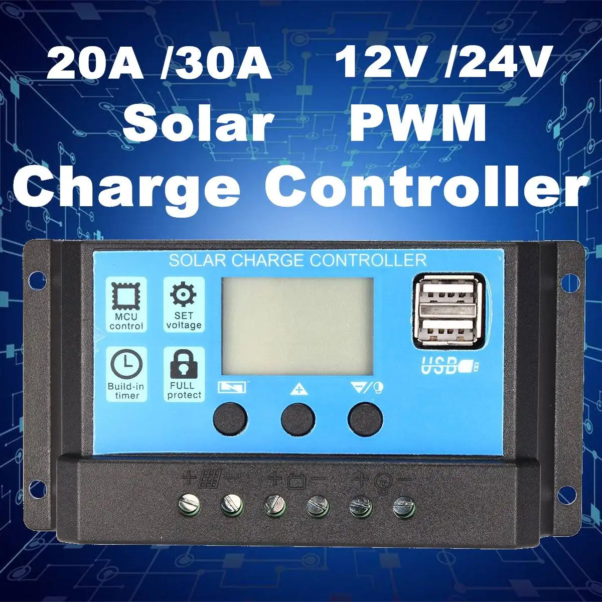 

PWM Solar Panel Controller Regulator Charge Battery Protection LCD Display Controllers Electrical Equipment