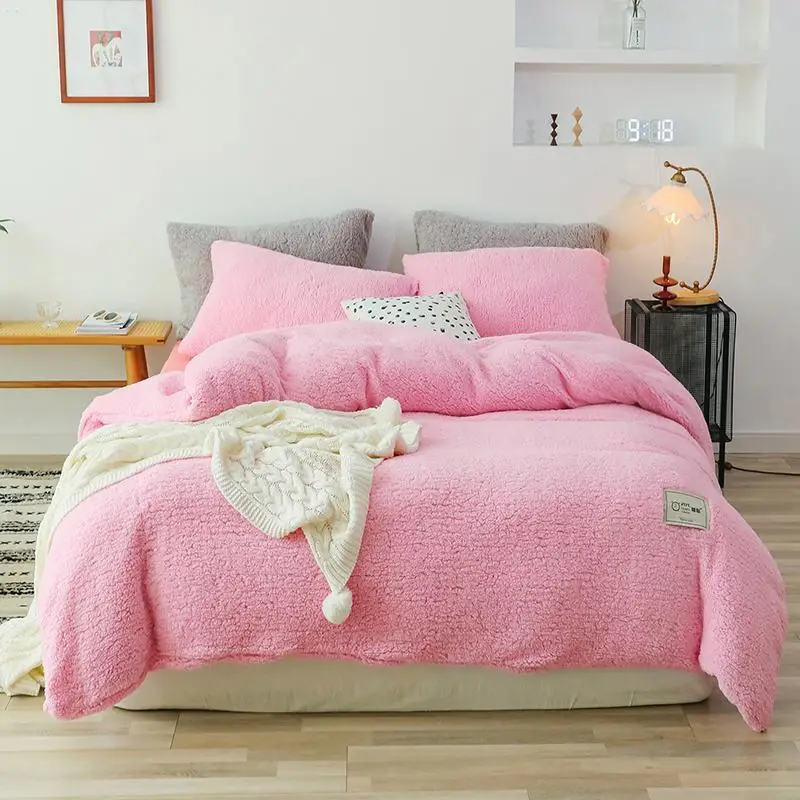 pink-2 Домашний текстиль, пододеяльник, зимний флисовый комплект постельного белья, мягкий теплый пододеяльник, кашемир, твердый ягненок, кашемировый Комплект постельного белья, зимний - Цвет: pink-2