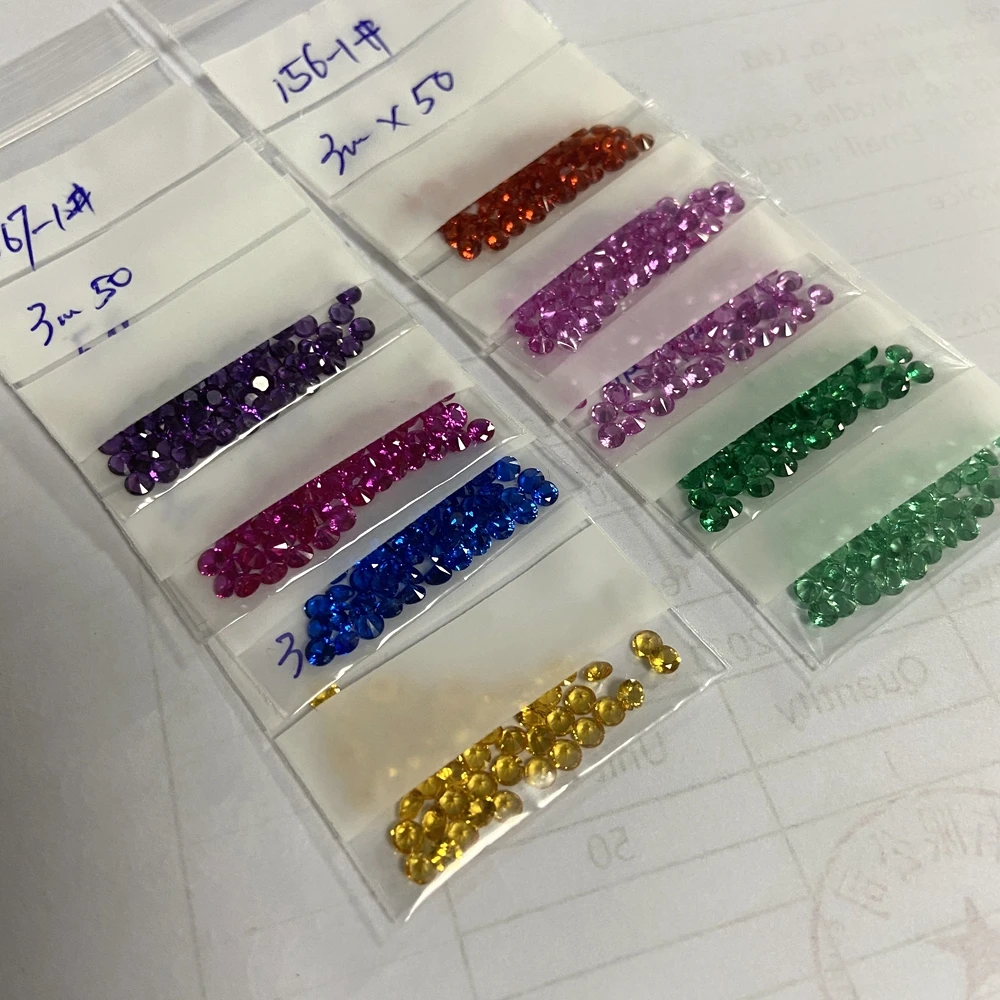 Meisidian 5A Quality 9 Color Round Shape 2mm Lab Rainbow Sapphire Loose Gemstone