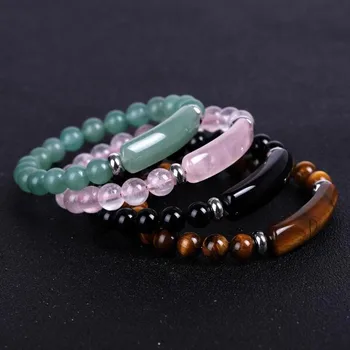 

1pcs Natural Powder Bracelet 18 Cm Length Pink Quartz Aventurine Agates Rose Crystal Rectangle Bar Charm Powder Bracelet