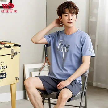 

mulongnobles Men Pajamas Summer Cooling Cotton Short Sleeve Shorts Thin Sports Set-Outer Wear Tracksuit Men's