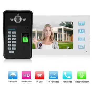 

7in Wired Video Intercom 1080P Fingerprint Password Card Remote Access Control System 100-240V Door Control System