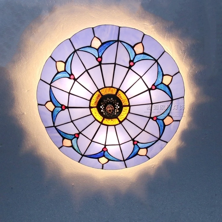 

Modern Tiffany Baroque Stained Glass Suspended Luminaire E27 LED Iron Chain ceiling Light Lamp for Home Parlor Dining Room
