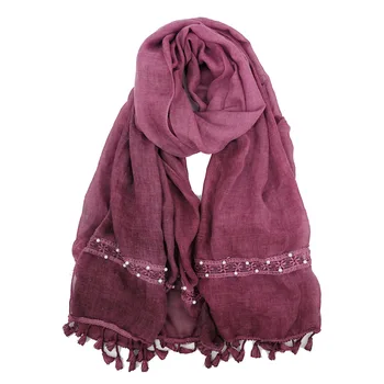 

New Ladies National Style Tassel Embroidery Flower Pearl Lace Cotton And Linen Scarf Ladies Sunscreen Shawl Beach Towel Scarf