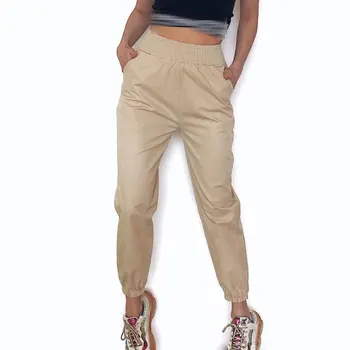 

2020 Women Cargo Pants Casual Cotton Elastic Wasit Trousers Streetwear Punk Cargo Pants Women Capris Loose Joggers Trousers
