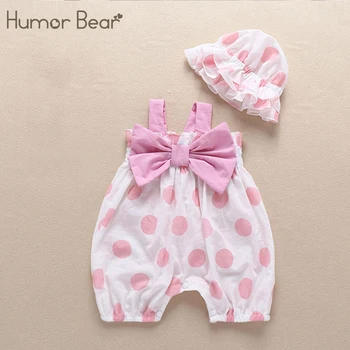 

Humor Bear 2020 Summer Baby Clothes Brand New Fashion Cute Dot Big Bow Sling Jumpsuit +Hat Toddler Girls Rompers Clothing