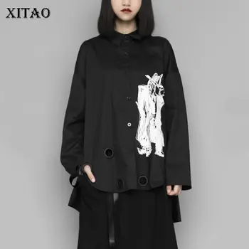 

XITAO Harajuku Minority Women Blouses Personality Irregular Women Tops Long Sleeve Trend Dark Style Shirt Streetwear ZLL4328