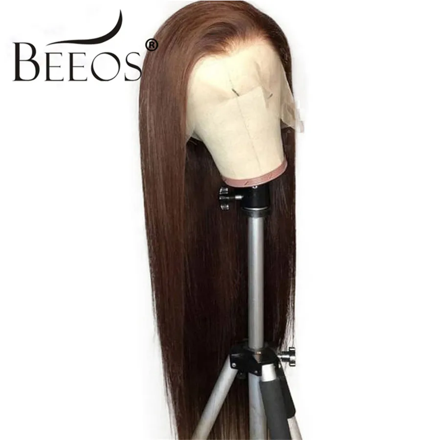 

Beeos 13*6 Deep Part Lace Front Wig Straight Brown Color Hair Pre Plucked Bleached Knots Lace Wigs Brazilian Remy Hair