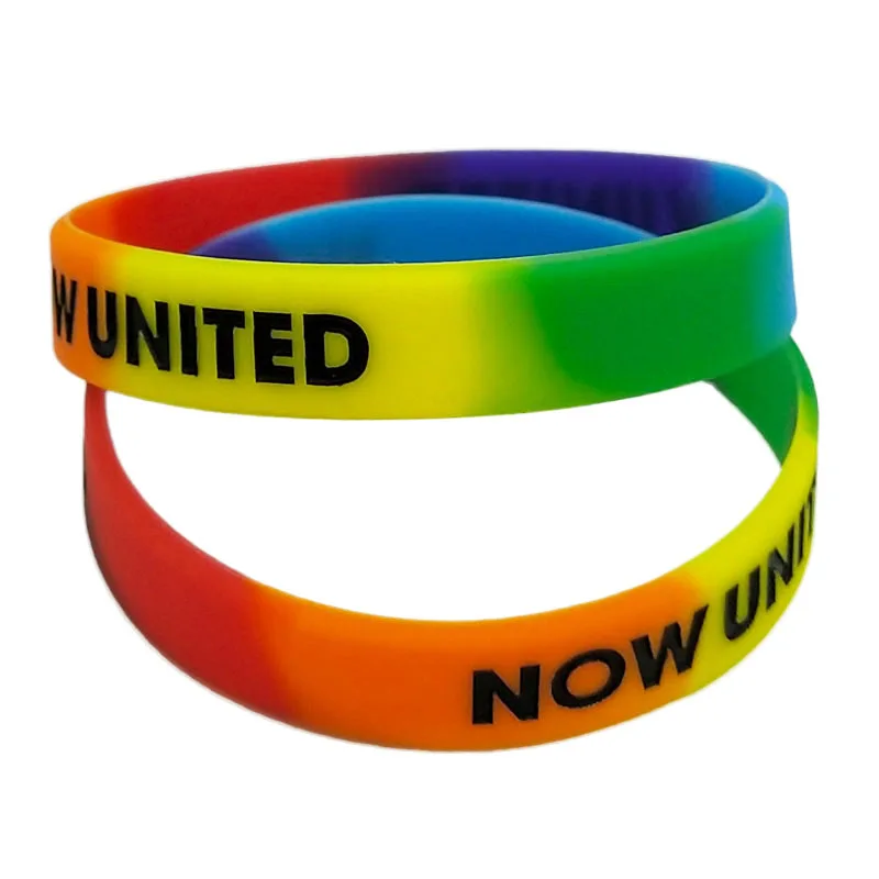 1PC NOW UNITED Rainbow Color Silicone Bracelets&Bangles Letters Wristband Sports Rubber Fashion Jewelry Gifts SH327