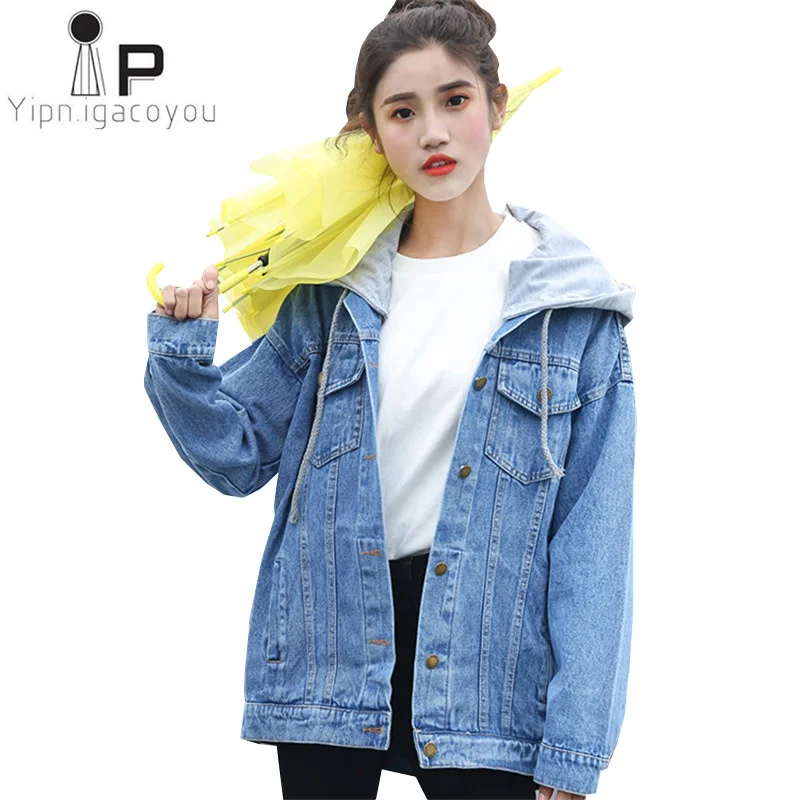 

Spring Denim Jacket For Women 2023 Casual Korean Style Women Jeans Jacket Ladies Hooded Splice Long Sleeve Casual Ladies Coat