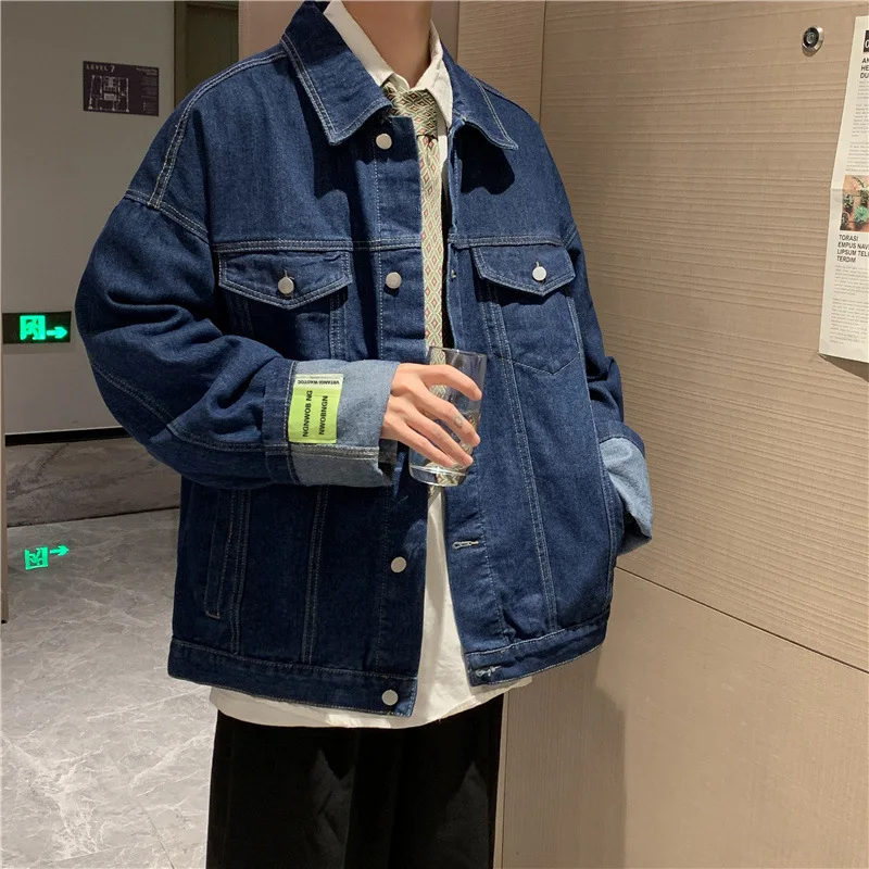 

Tooling Denim Jacket Men's Spring and Autumn Tide Brand Ins Loose Retro Clothes Blue Motorcycle Jacket Men Clothes Jeans Jacket