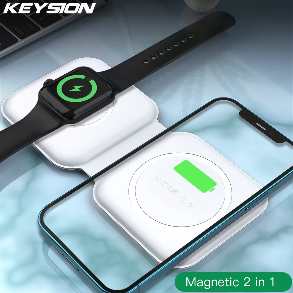 KEYSION Magsafe Wireless Charger Folding Magnetic Dual-Charge For iPhone 12 Pro Max Magsafe Quick Charger for Apple Watch 6 5 4