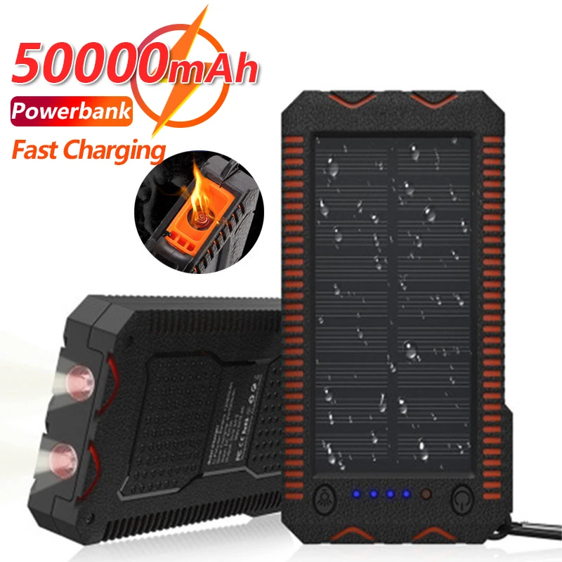 50000mAh Solar Charger Waterproof Power Pack Outdoor Emergency External Battery with SOS LED Backup Battery Outdoor Igniter best battery pack