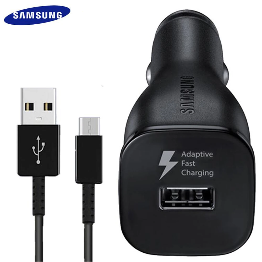 Автомобильное зарядное устройство Samsung с двумя USB-портами и кабелем Micro USB Type-C для