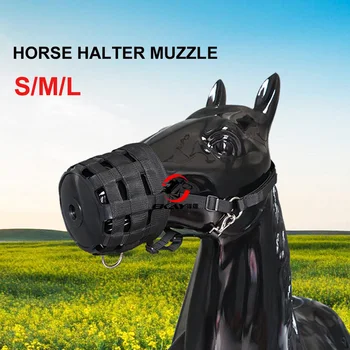 

Horse Halter Muzzle Easy Breathe Horse Mouth Cover Pony Nylon Grazing Muzzle with Halter Under Chin Head Collar Adjustable