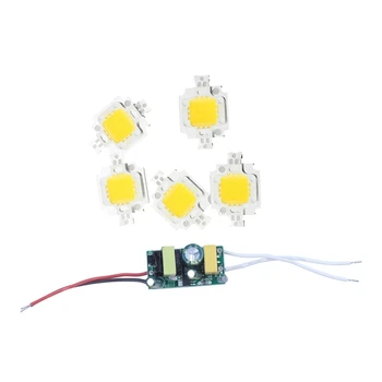 

6 Pcs 10W LED Bulb: 5 Pcs IC LED Bulb Warm White 3200K 800LM 9-12V & 1 Pcs LED White Light Bulb Lamp Luminous AC85-265V