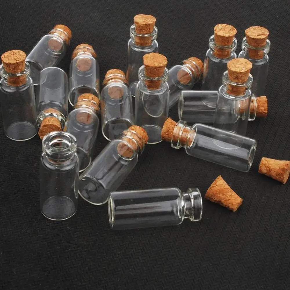 Mini 1ML Cork Glass Bottle Glass Composite Cork Tube Bottle DIY Necklace Storage With Wooden Stopper Stoppered Tube