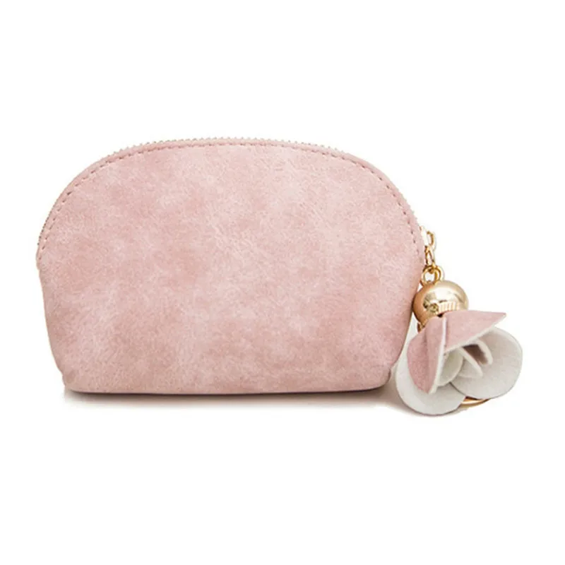 Pink Цветочный Женский мини-кошелек, сумка для ключей, свежий однотонный милый кошелек для монет, на молнии, держатель для карт, клатч, сумка для денег, роскошный брендовый дизайн - Цвет: Pink