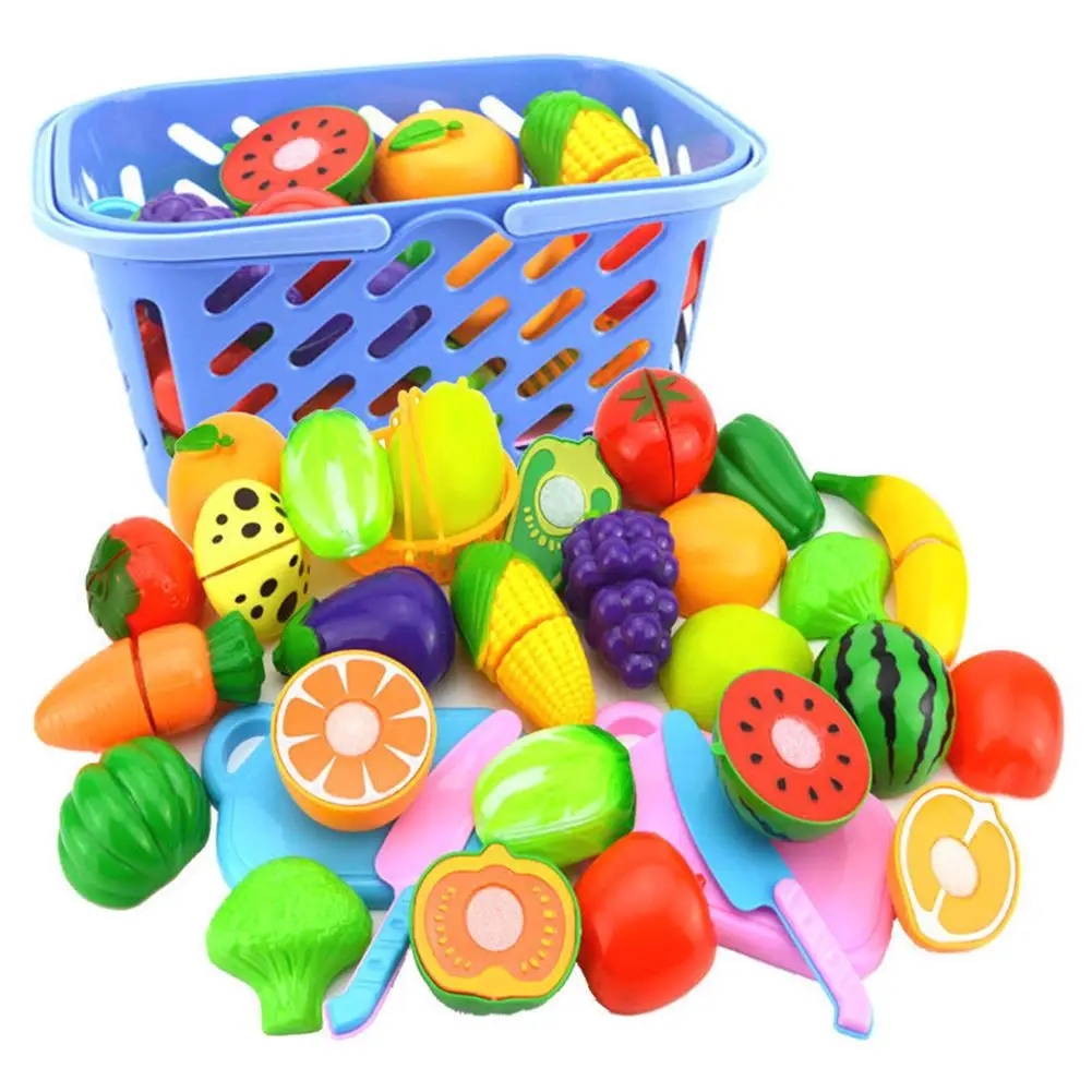 

4 Fruit/Vegetables + 1 Cutting Board + 1 Knife Fruit Vegetable Food Cutting Set Reusable Role Play Pretend Kitchen Kids Toys