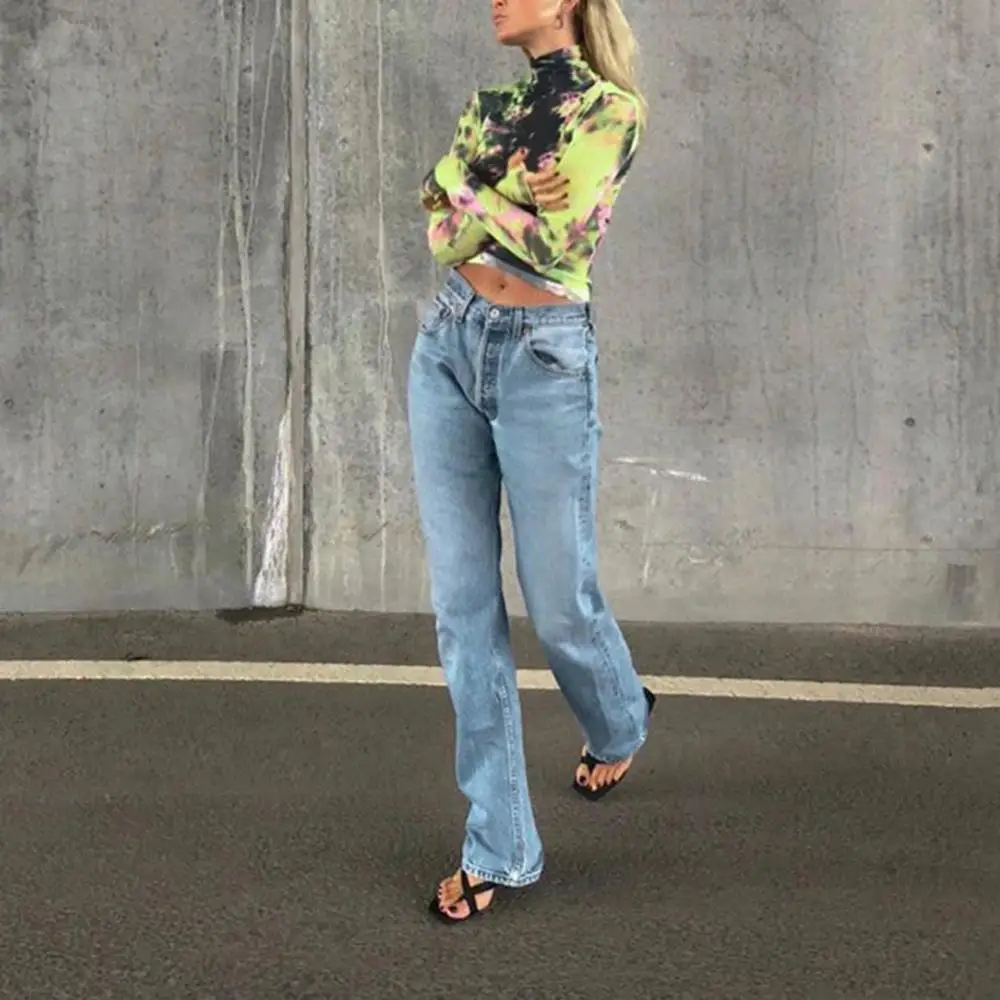 Сексуальная прозрачная Сетчатая футболка Tie Dye, женская футболка с длинным рукавом, укороченная футболка с высоким воротом, Повседневная Базовая укороченная футболка