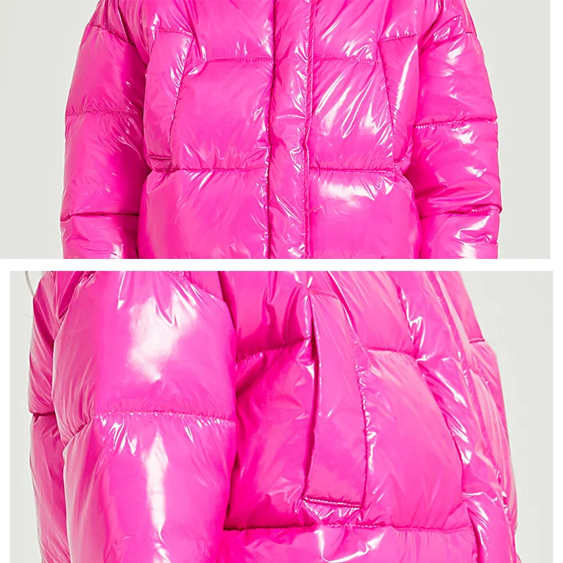 Winter Glossy Jacket For Women 2020 Rose Red Parka Female Bread Winter Down Parkas Parka Cotton Padded Shiny Waterprooft Coat