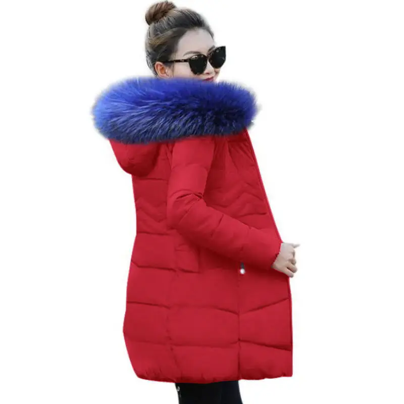 Женская парка с искусственным лисьим мехом, повседневная верхняя одежда, осенне-зимнее пальто с капюшоном, женская зимняя куртка, женские зимние пуховики и пальто - Цвет: red 3