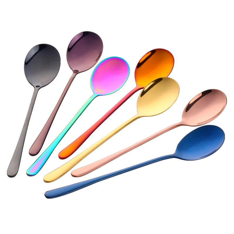 7 цветов ложка из нержавеющей стали с длинной ручкой ложка кофейная ложка чайная домашняя кухонная столовые ложки Размер