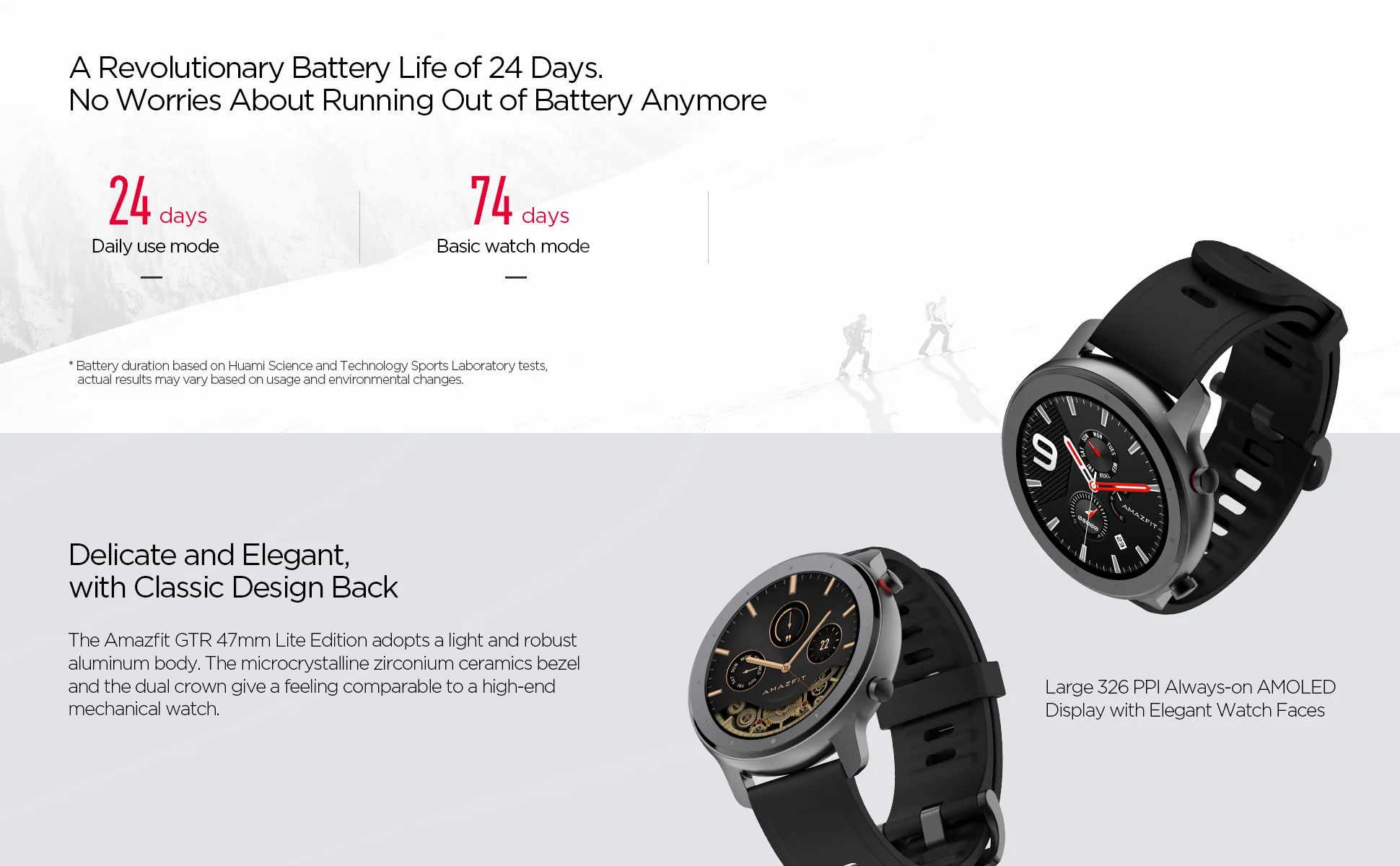 Global Version Amazfit GTR Lite 47mm Smartwatch 24 Days Battery 5ATM Waterproof Smart Watch AMOLED Screen For Xiaomi Android IOS