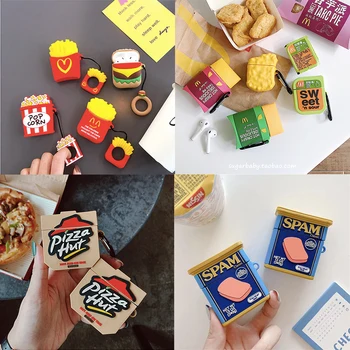 

Funny Silicone Protective Case for AirPods 1/2/pro Hamburger Popcorn Bluetooth Earphone Charger Box Cover Anti-lost Lanyard