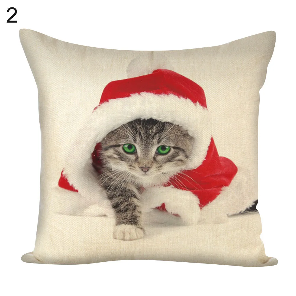 Рождественский чехол для подушки с изображением кошки/белки, дышащий чехол для дивана, кровати, автомобиля, кафе, офиса, новогодний подарок на Рождество