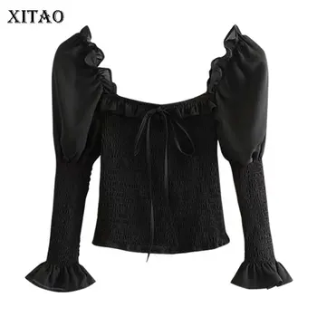 

XITAO Ruffle Bow Drawstring Blouse Fashion Black Vintage Chiffon Small Fresh 2020 Spring Sheath Minority Loose Shirt ZLL4968