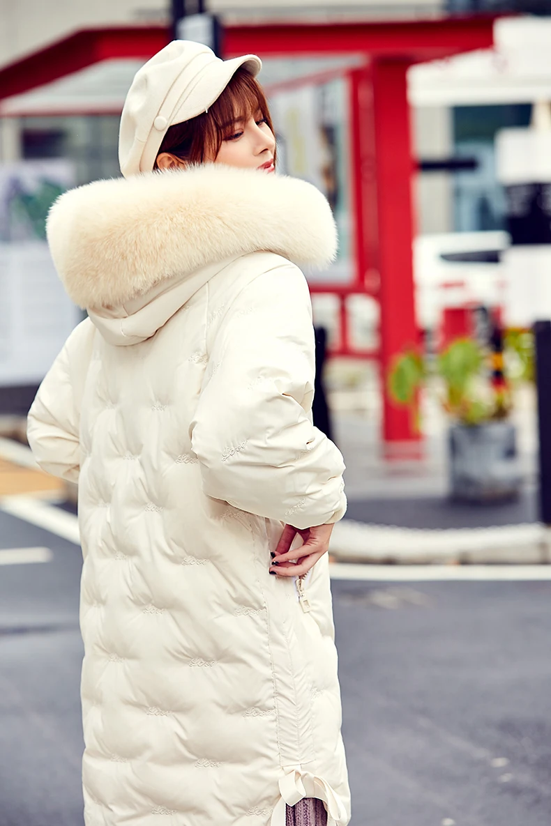 Large Real Fur Collar Winter Jacket Women Down Coat Thick warm 90% White Duck Down Parka Coats Hooded Long Down Jacket
