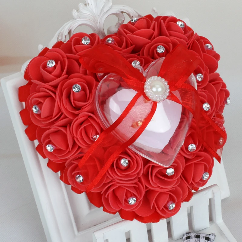 Романтическая роза свадебный подарок сердце форма кольцо коробка Стразы Подушка Декор