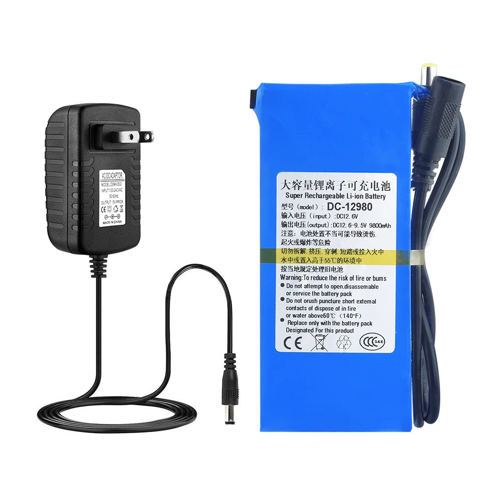 DC 12V DC12980 9800MAH литий-ионная аккумуляторная батарея с адаптером зарядного