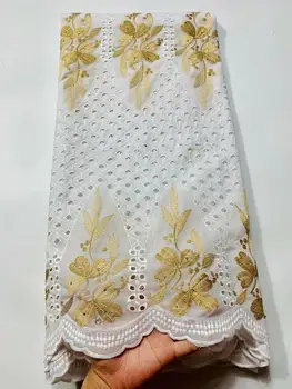 

whtie and gold swiss voile lace in switzerland dubai fabric 2020 high quality lace 100%cotton swiss voile dry lace fabric 5yards