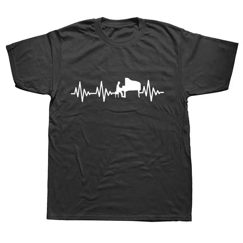 

Heartbeat Piano Music Funny T Shirts Men Summer Cotton Harajuku Short Sleeve O Neck Streetwear Black T-shir
