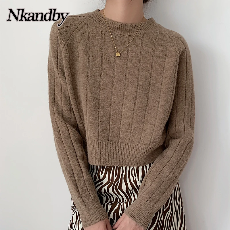 

Nkandby Knitted Short Sweaters Women 2020 Fall Winter Fashion Korean Vintage Cropped Pull Jumpers Knitwear Female Pullovers Tops