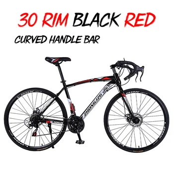 

30 Rim High-Carbon Steel road bicycle racing car 21 24 27 30 speed bend double disc brake 700C speed student bicycle black white