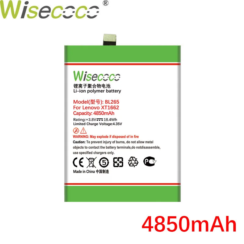 Батарея Wisecoco BL265 BL 265 4850 мАч 3 85 В для Lenovo XT1662 MOTO M XT1663 Замена телефона|Аккумуляторы