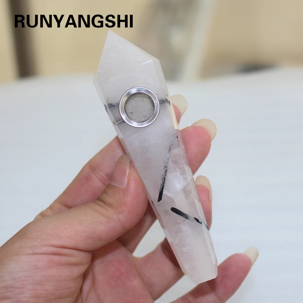 Runyangshi 1 шт. натуральные черные волосы кварцевый струйный камень кристалл курительная трубка для табака