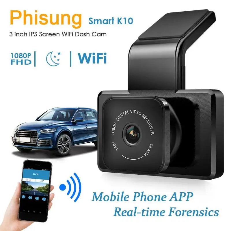 Phisung K10 FHD 1080P Автомобильная dvr камера Dashcam видео рекордер WiFi воспроизведение приложения спереди/сзади двойная запись с камерой заднего вида