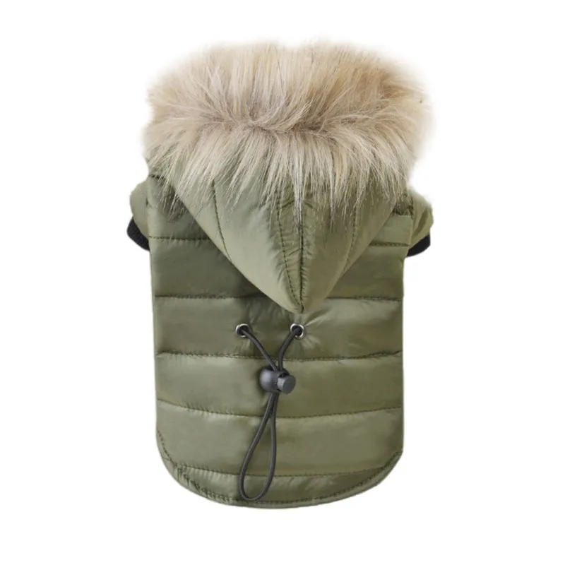 5 размеров, зимняя теплая одежда для собак, водонепроницаемая утепленная куртка для собак, для чихуахуа, мягкий меховой капюшон, куртка для щенков, одежда для XS-XL - Цвет: Зеленый
