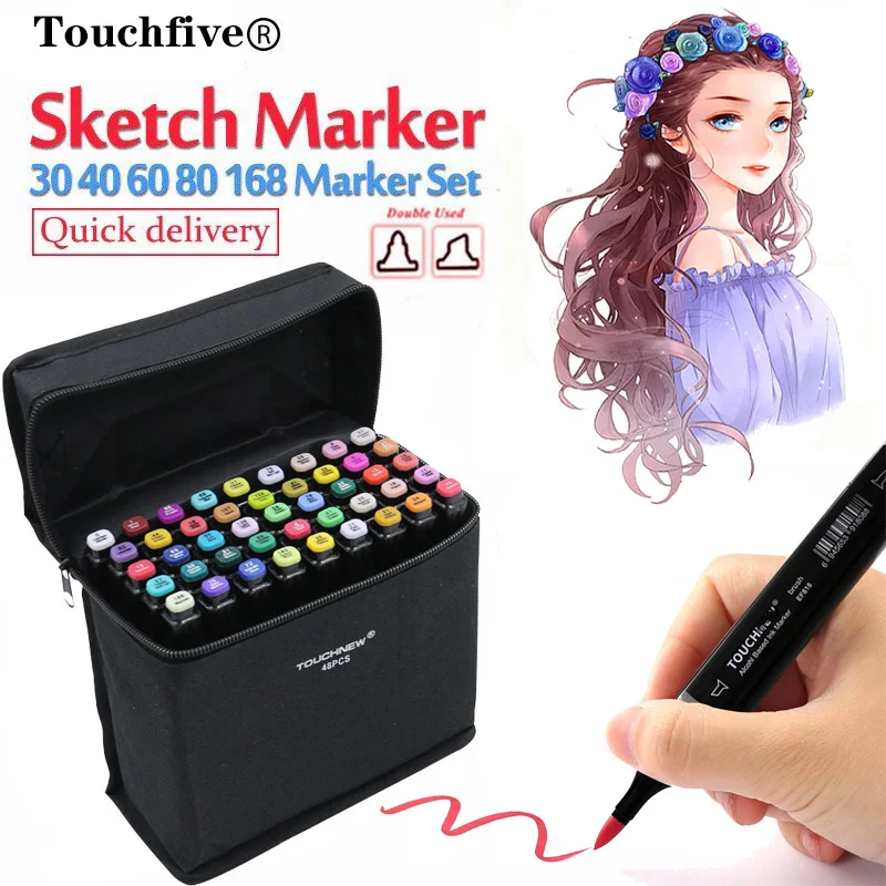 Маркеры TouchFIVE масляные на спиртовой основе с двойной кистью 30/40/60/80/168